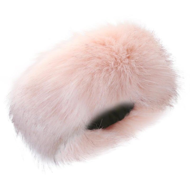 RANOME Faux Fur Headband for Women Elastic Fuzzy Thick Earmuffs Winter Headwrap Ear Muffs Furry Ear Warmers Cold Weather (Pink) - Image 1